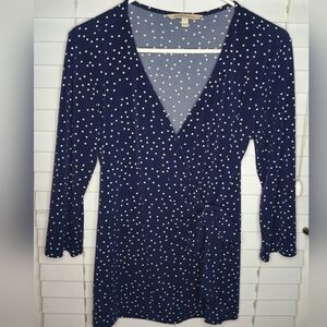 41 Hawthorn Women's Tunic Size M Navy Polka Dot Wrap 3/4 Sleeve